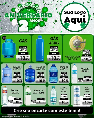 Modelo de Rede Social para Feed Instagram com o tema Promoção de Aniversário - 2 Anos para Água e gás