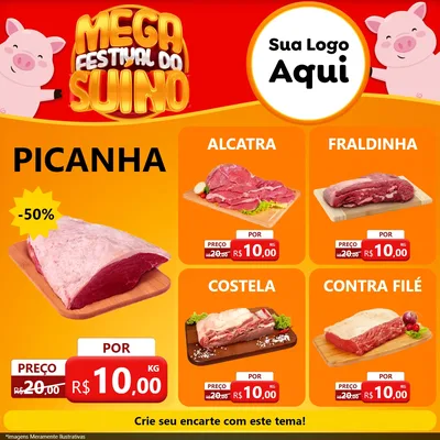 Modelo de Rede Social para Feed Facebook com o tema Mega Festival do Suíno para Açougue
