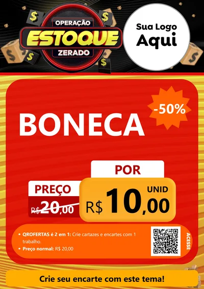 Modelo de Cartaz para Cartaz A4 Vertical com o tema Operação Estoque Zerado para Brinquedos