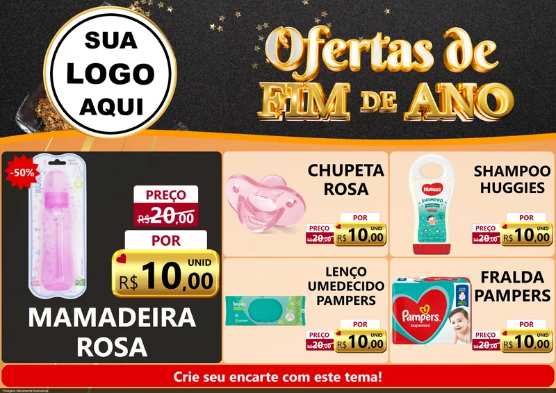 Modelo de Encarte para Encarte A4 Horizontal com o tema Ofertas de Fim de Ano para Bebês