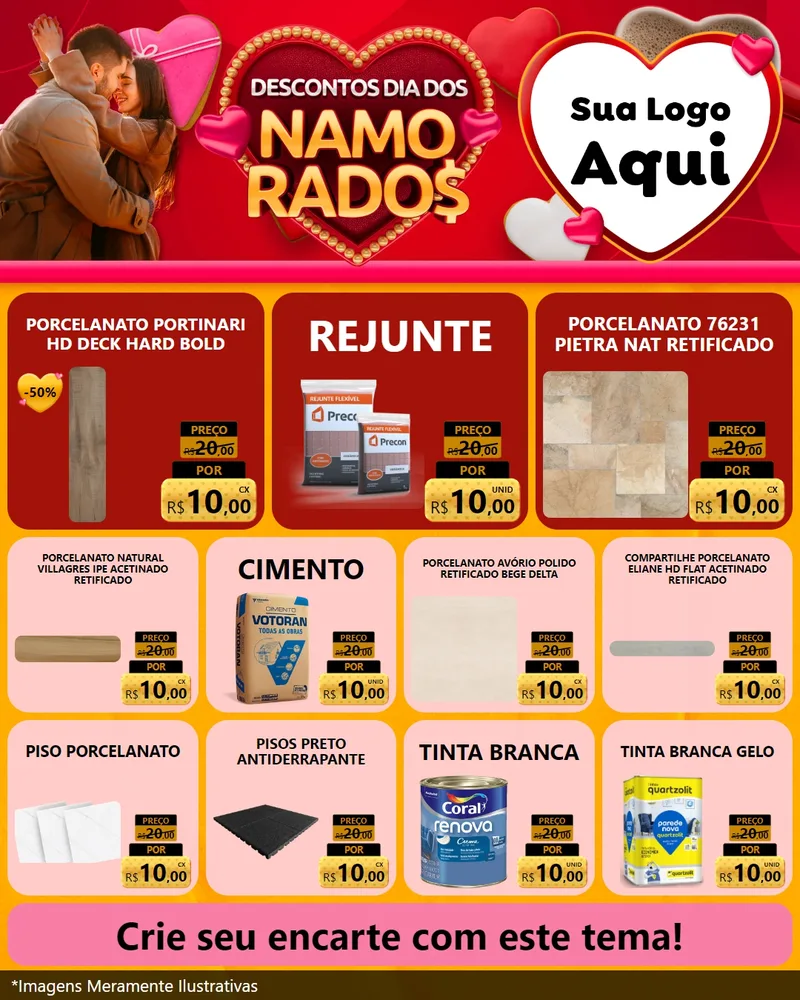 Modelo de Rede Social para Feed Instagram com o tema Descontos Dia dos Namorados para Pisos e revestimentos