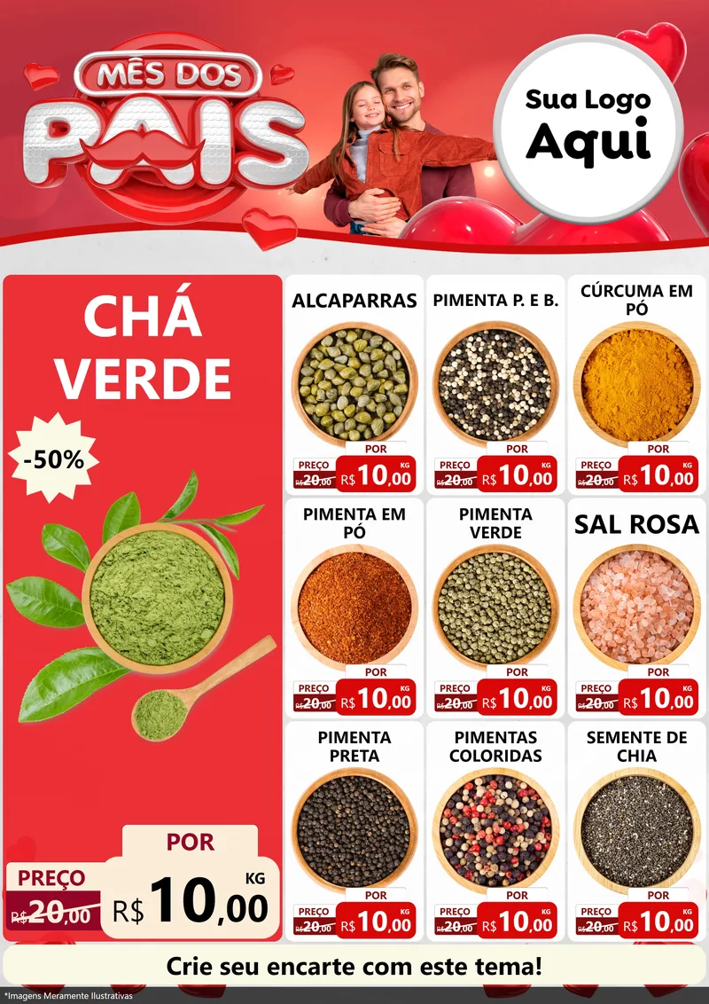 Modelo de Encarte para Encarte A4 Vertical com o tema Mês dos Pais para Produtos Naturais