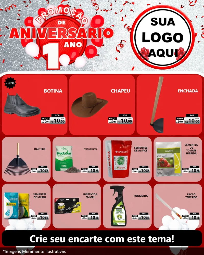 Modelo de Rede Social para Feed Instagram com o tema Promoção de Aniversário - 1 Ano para Agropecuária