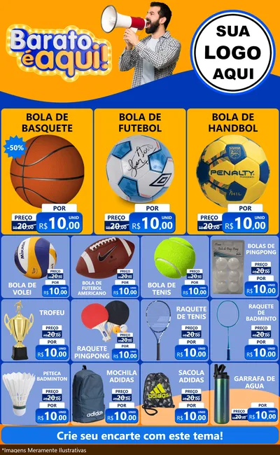 Modelo de Encarte para Encarte Grande com o tema Barato é aqui para Artigos Esportivos
