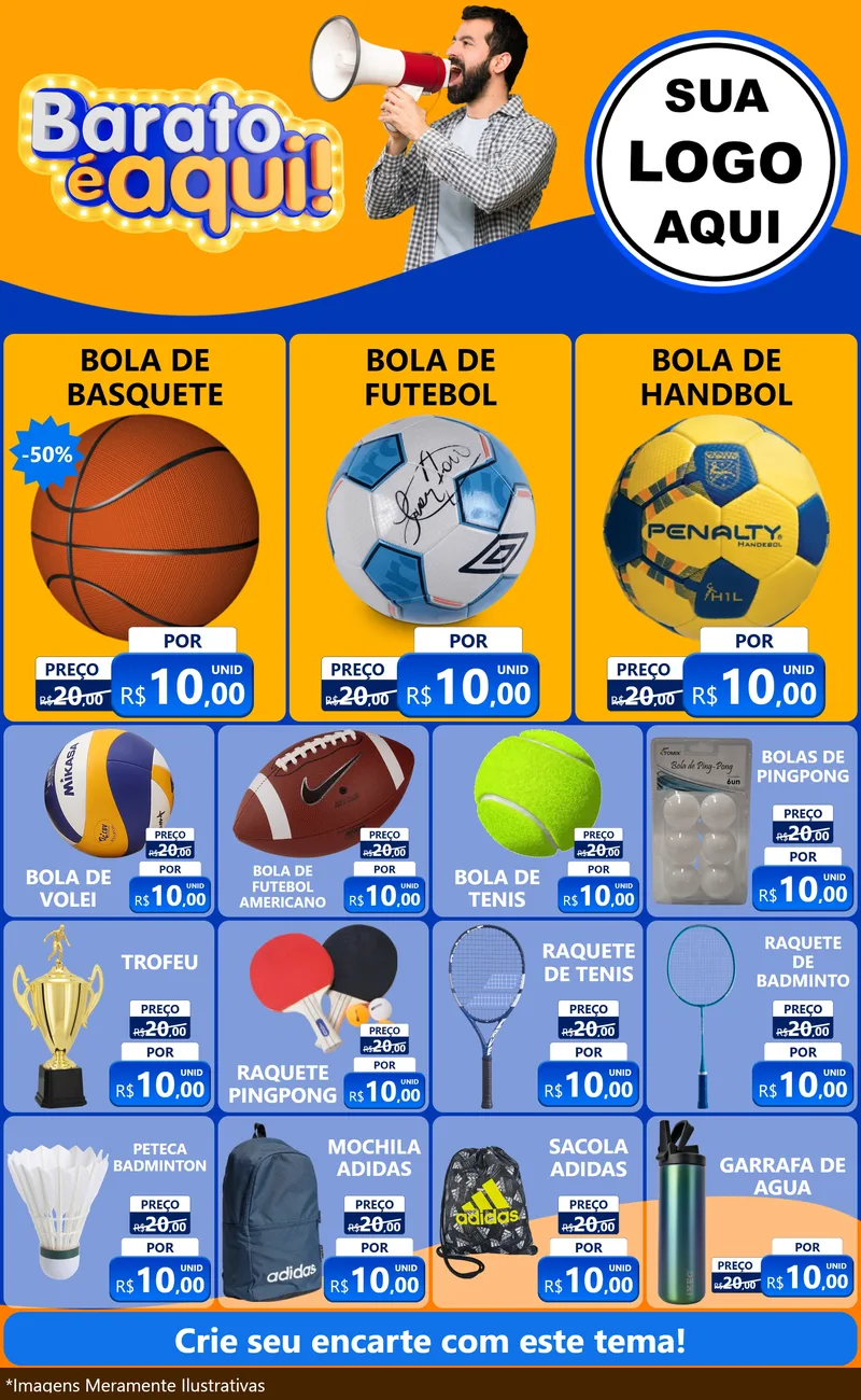 Modelo de Encarte para Encarte Grande com o tema Barato é aqui para Artigos Esportivos