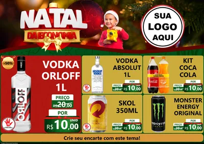 Modelo de Encarte para Encarte A4 Horizontal com o tema Natal da Economia para Distribuidora de bebidas