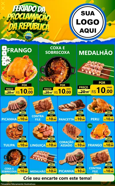 Modelo de Encarte para Encarte Grande com o tema Feriado da Proclamação da República para Assados