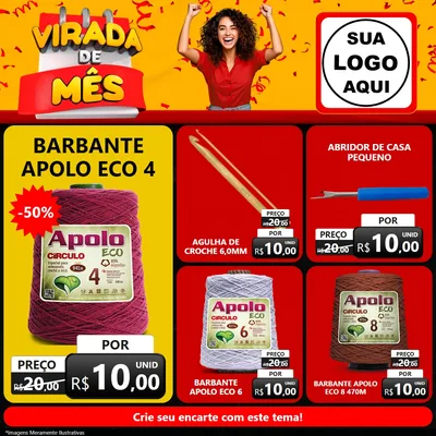 Modelo de Rede Social para Feed Facebook com o tema Virada de Mês para Armarinho e Aviamentos