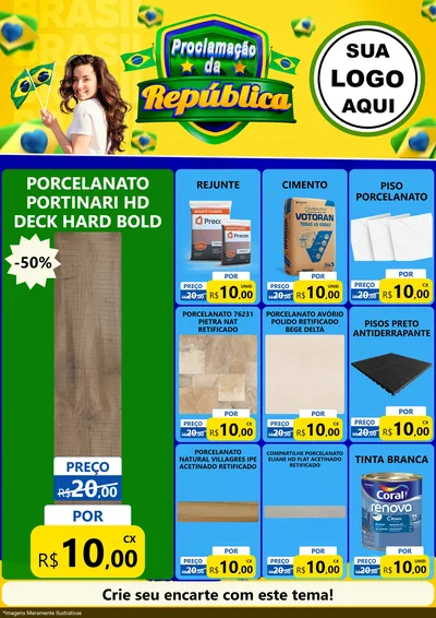 Modelo de Encarte para Encarte A4 Vertical com o tema Proclamação da República para Pisos e revestimentos