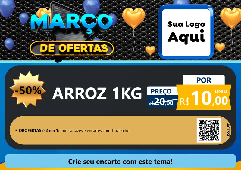 Modelo de Cartaz para Cartaz A4 Horizontal com o tema Março de Ofertas para Supermercado