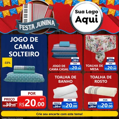 Modelo de Rede Social para Feed Facebook com o tema Festa Junina para Cama, Mesa e Banho