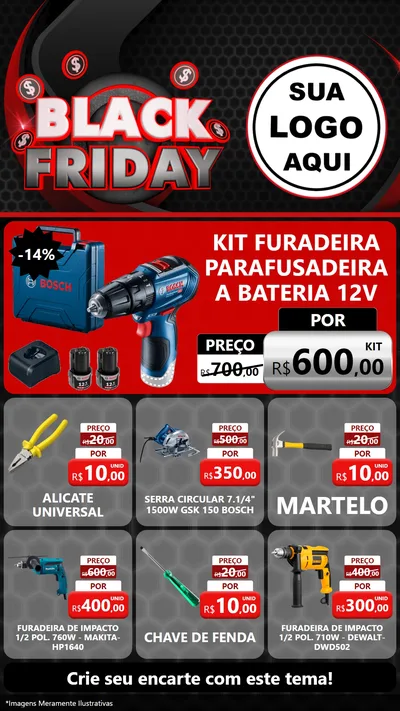 Modelo de Rede Social para Stories com o tema Black Friday para Maquinas e Ferramentas