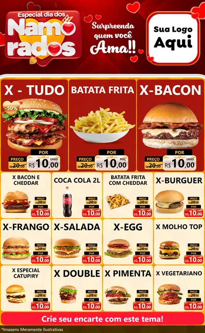 Modelo de Encarte para Encarte Grande com o tema Especial Dia dos Namorados para Hamburgueria