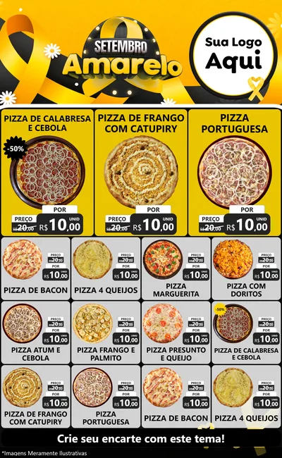 Modelo de Encarte para Encarte Grande com o tema Setembro Amarelo para Pizzaria