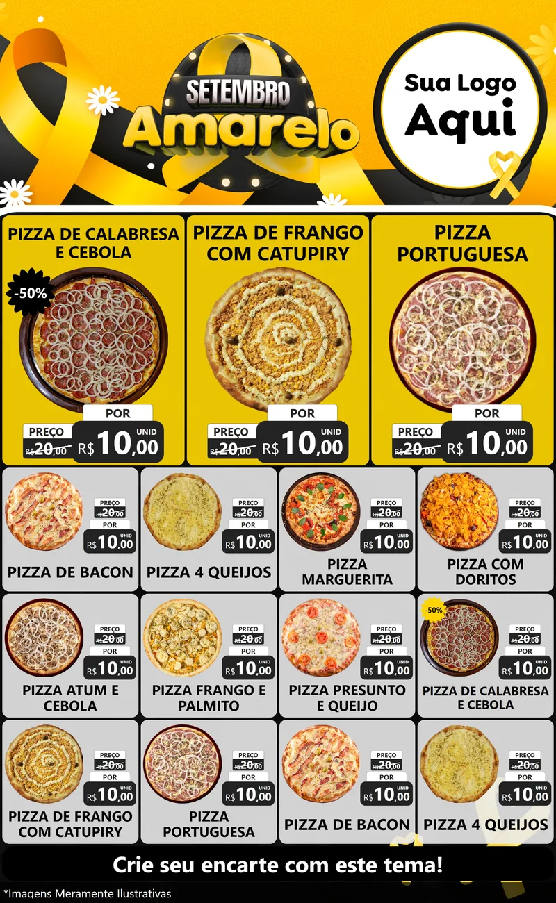 Modelo de Encarte para Encarte Grande com o tema Setembro Amarelo para Pizzaria