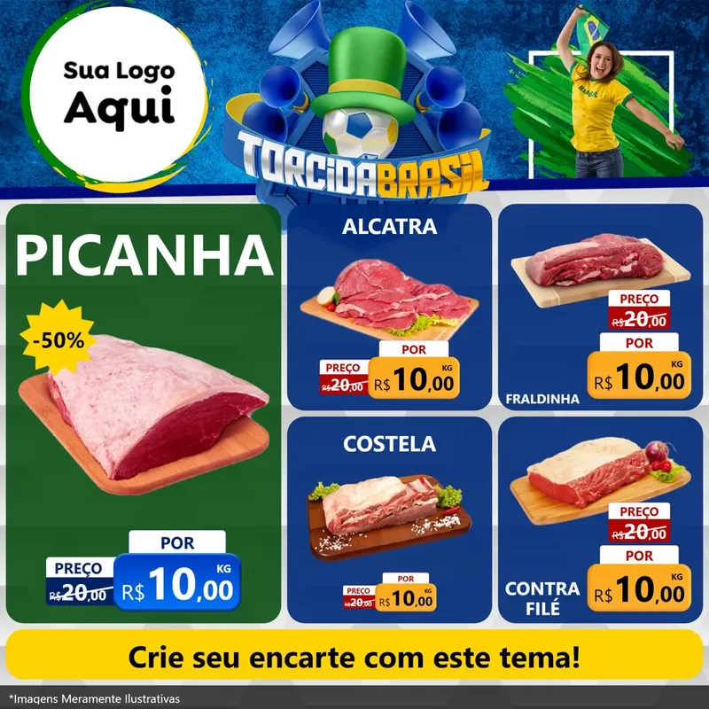 Modelo de Rede Social para Feed Facebook com o tema Torcida Brasil - Copa para Açougue