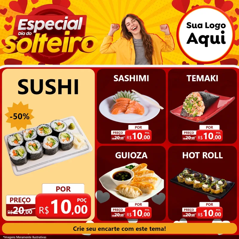 Modelo de Rede Social para Feed Facebook com o tema Especial Dia do Solteiro para Comida japonesa