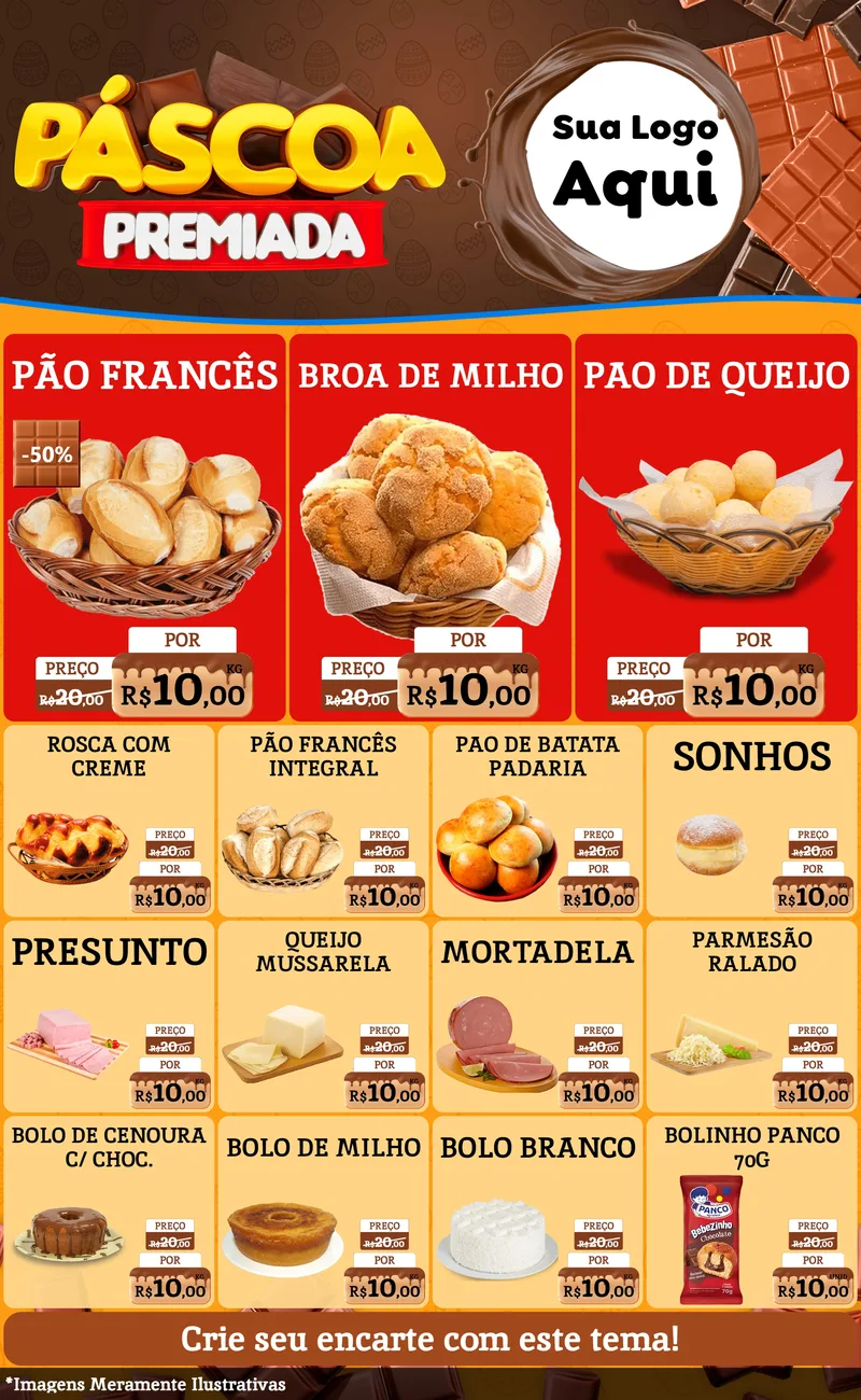 Modelo de Encarte para Encarte Grande com o tema Páscoa Premiada para Padaria