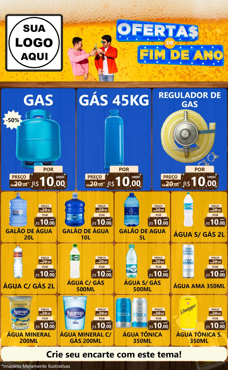 Modelo de Encarte para Encarte Grande com o tema Ofertas de Fim de Ano para Água e gás