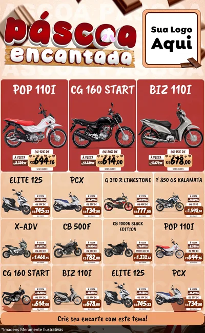 Modelo de Encarte para Encarte Grande com o tema Páscoa Encantada para Concessionaria de Motos