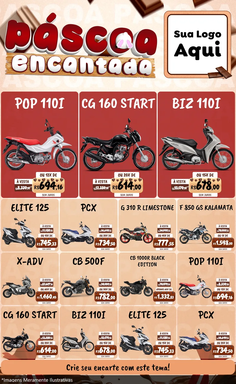 Modelo de Encarte para Encarte Grande com o tema Páscoa Encantada para Concessionaria de Motos