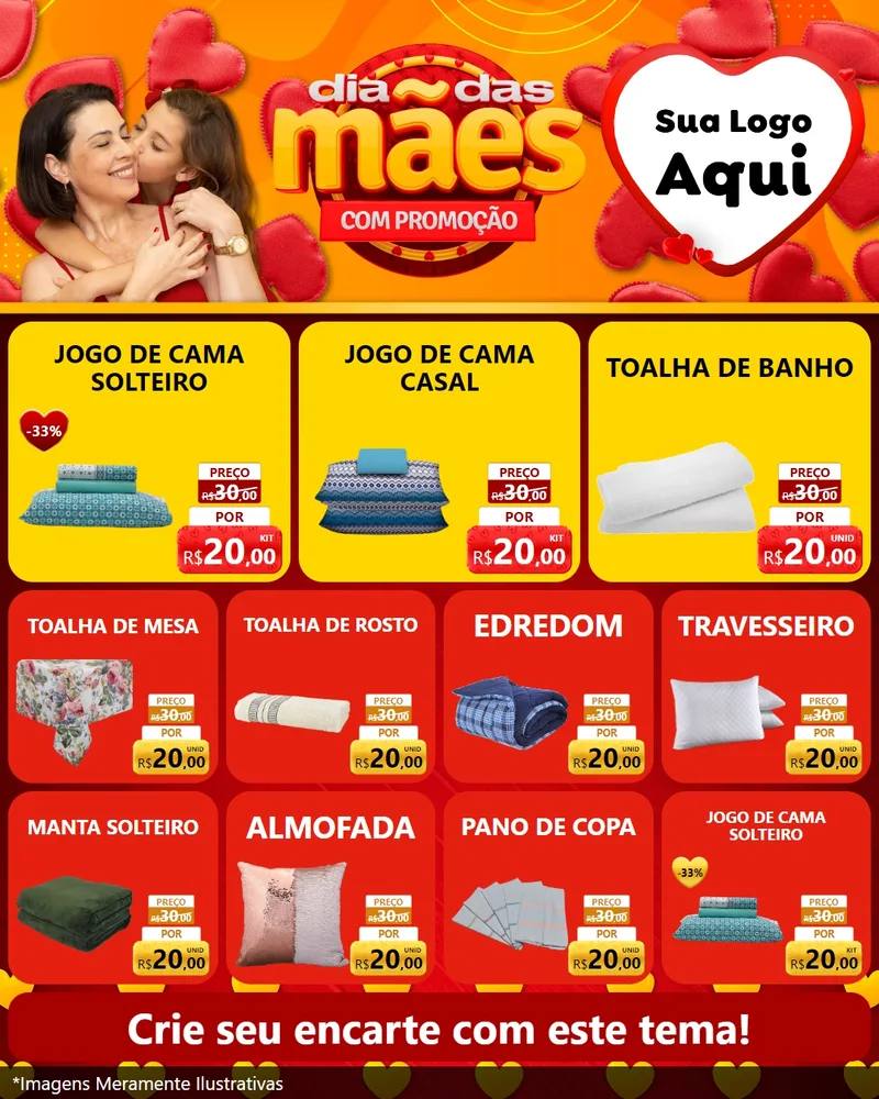 Modelo de Rede Social para Feed Instagram com o tema Dia das Mães com Promoção para Cama, Mesa e Banho