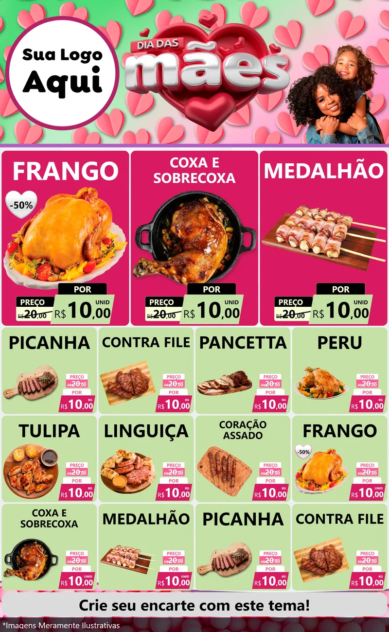 Modelo de Encarte para Encarte Grande com o tema Dia das Mães para Assados