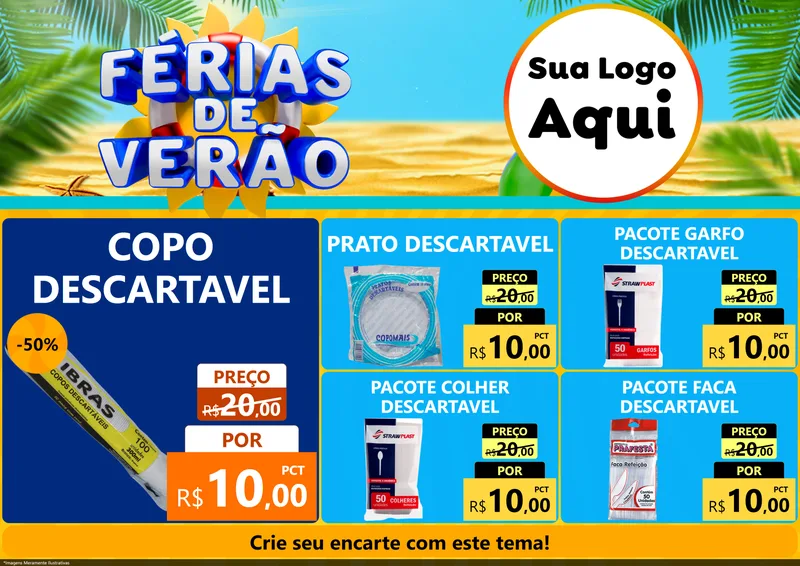 Modelo de Encarte para Encarte A4 Horizontal com o tema Férias de Verão para Embalagens