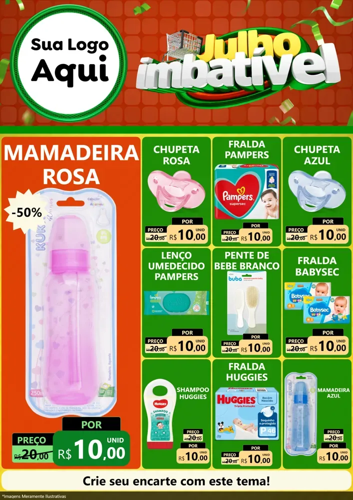 Modelo de Encarte para Encarte A4 Vertical com o tema Julho Imbatível para Bebês