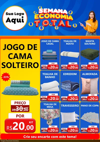 Modelo de Encarte para Encarte A4 Vertical com o tema Semana Economia Total para Cama, Mesa e Banho