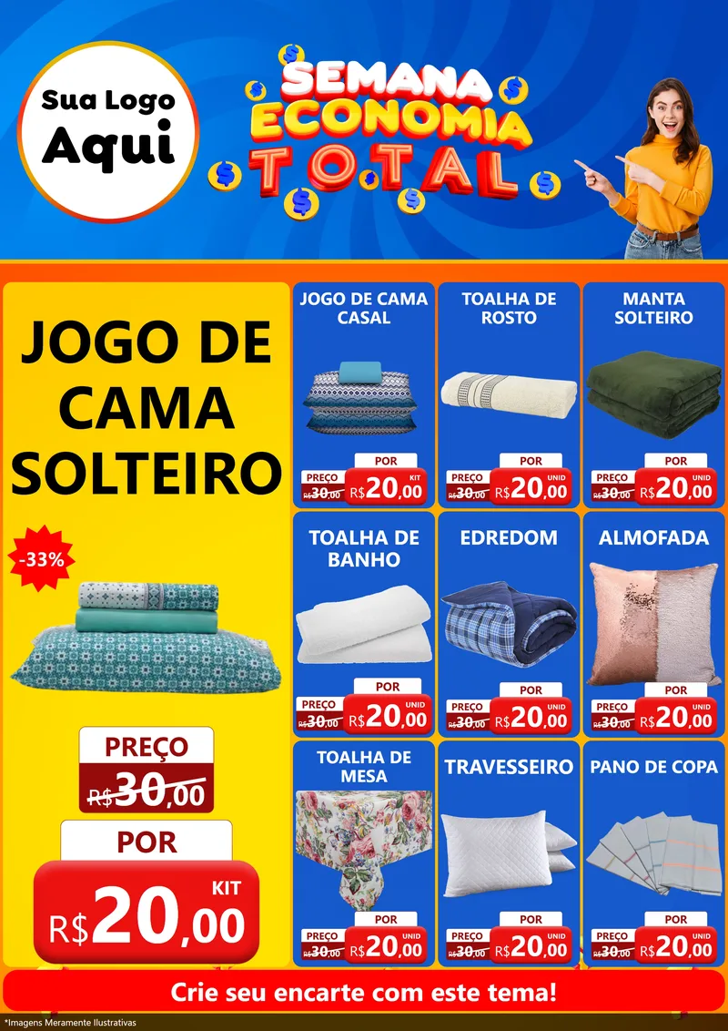 Modelo de Encarte para Encarte A4 Vertical com o tema Semana Economia Total para Cama, Mesa e Banho