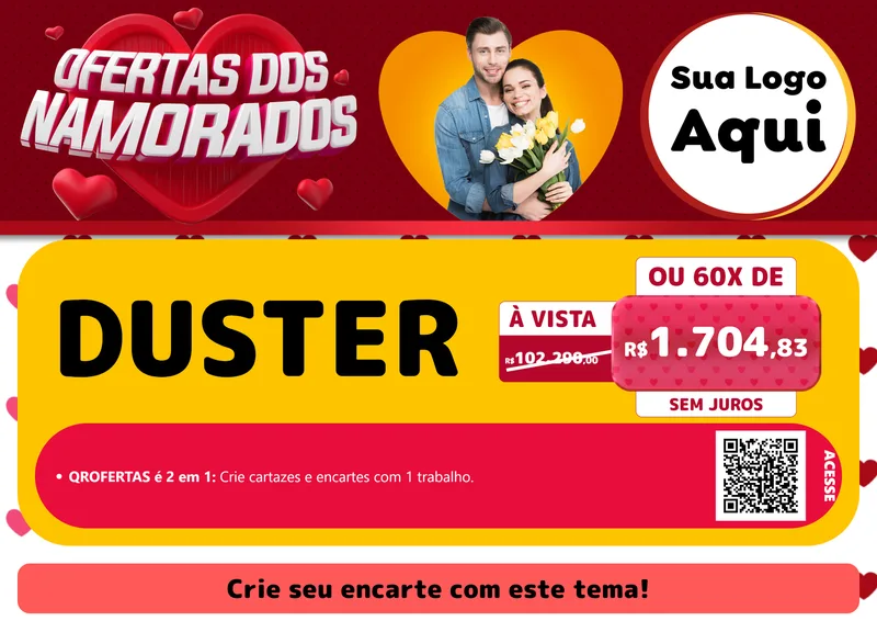 Modelo de Cartaz para Cartaz A4 Horizontal com o tema Ofertas Dos Namorados para Concessionaria de Carros
