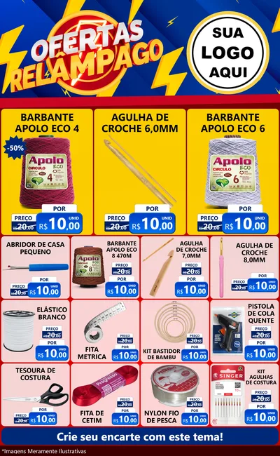 Modelo de Encarte para Encarte Grande com o tema Ofertas Relâmpago para Armarinho e Aviamentos