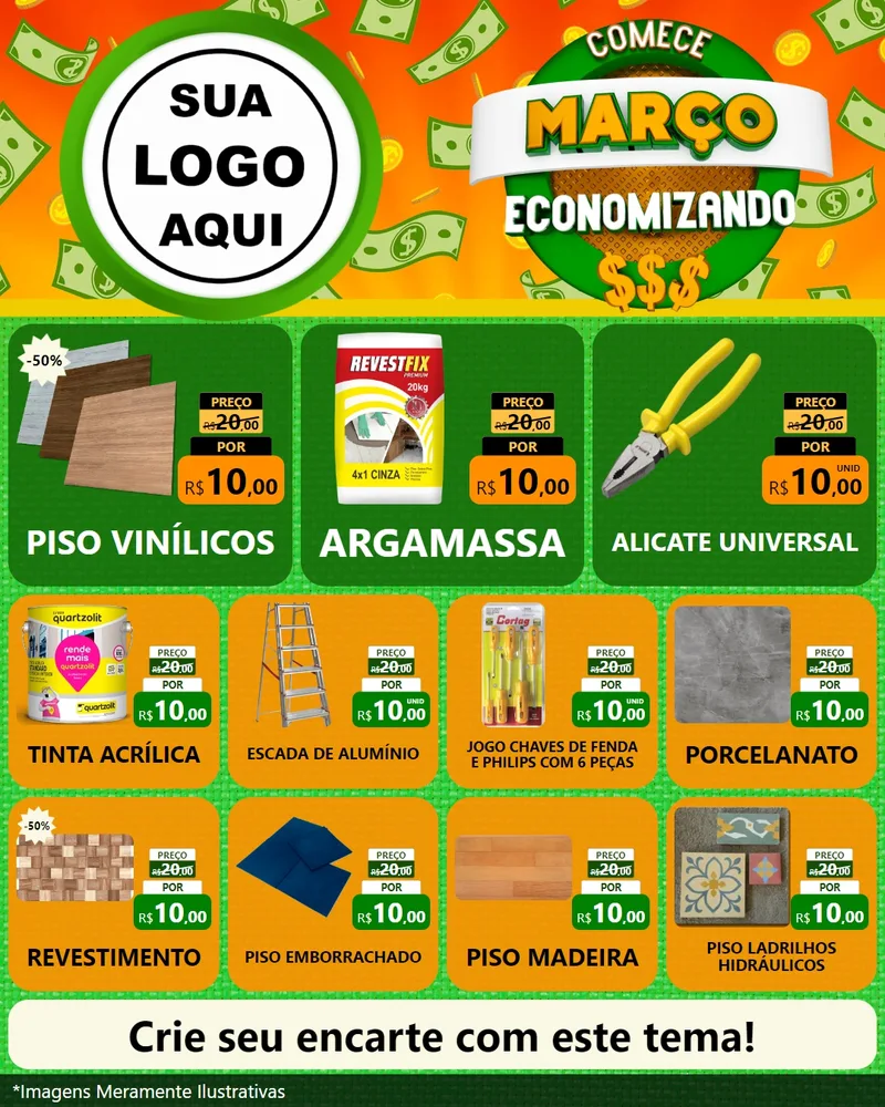 Modelo de Rede Social para Feed Instagram com o tema Comece Março Economizando para Material para Construção