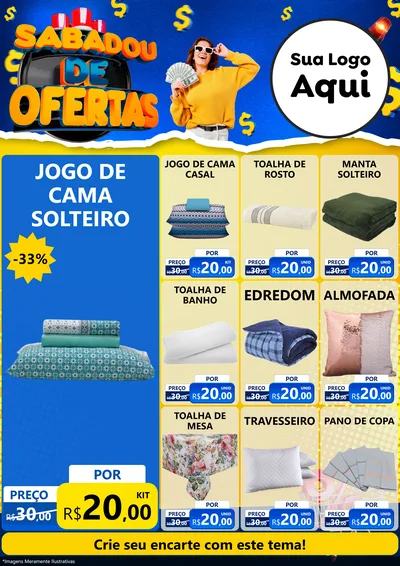 Modelo de Encarte para Encarte A4 Vertical com o tema Sabadou de Ofertas para Cama, Mesa e Banho