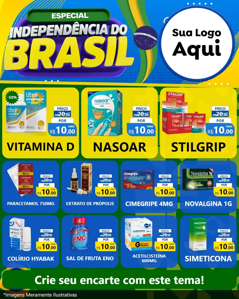 Modelo de Rede Social para Feed Instagram com o tema Especial Independência do Brasil para Farmácia