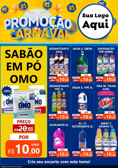 Modelo de Encarte para Encarte A4 Vertical com o tema Promoção de Carnaval para Produtos de Limpeza