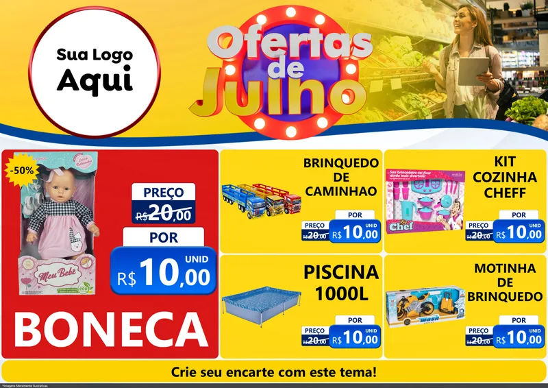 Modelo de Encarte para Encarte A4 Horizontal com o tema Ofertas de Julho para Brinquedos