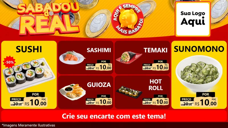 Modelo de TV para TV Horizontal com o tema Sabadou do Real para Comida japonesa