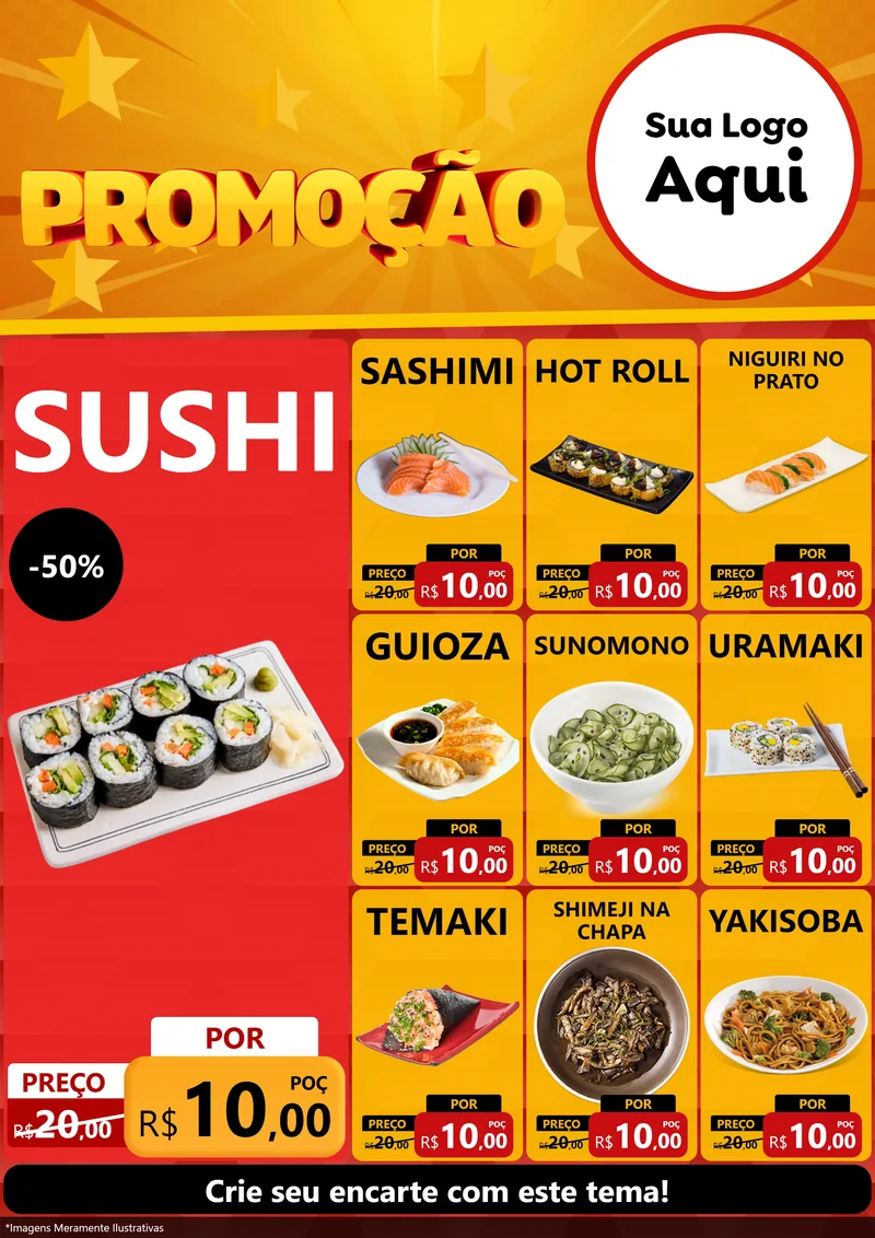 Modelo de Encarte para Encarte A4 Vertical com o tema Promoção para Comida japonesa