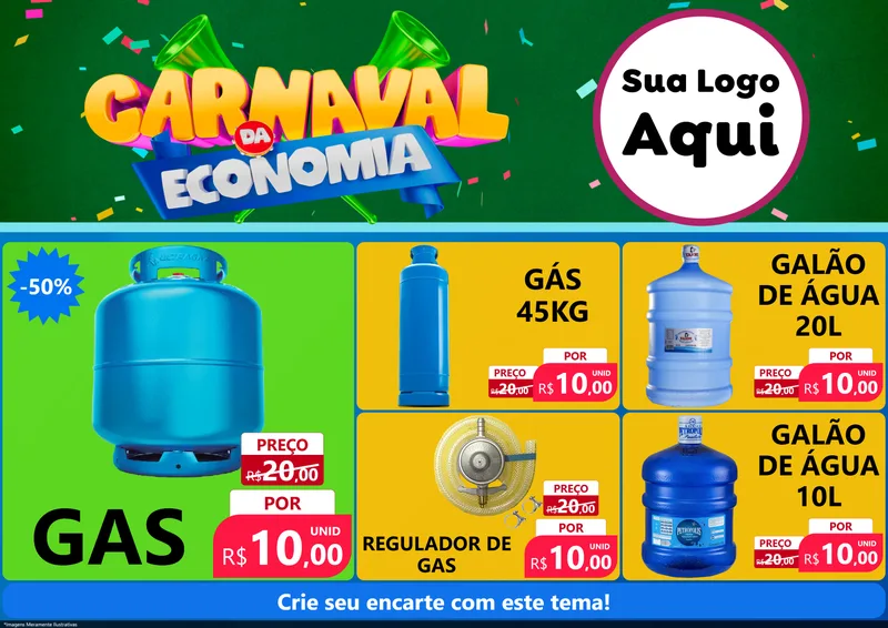 Modelo de Encarte para Encarte A4 Horizontal com o tema Carnaval da Economia para Água e gás
