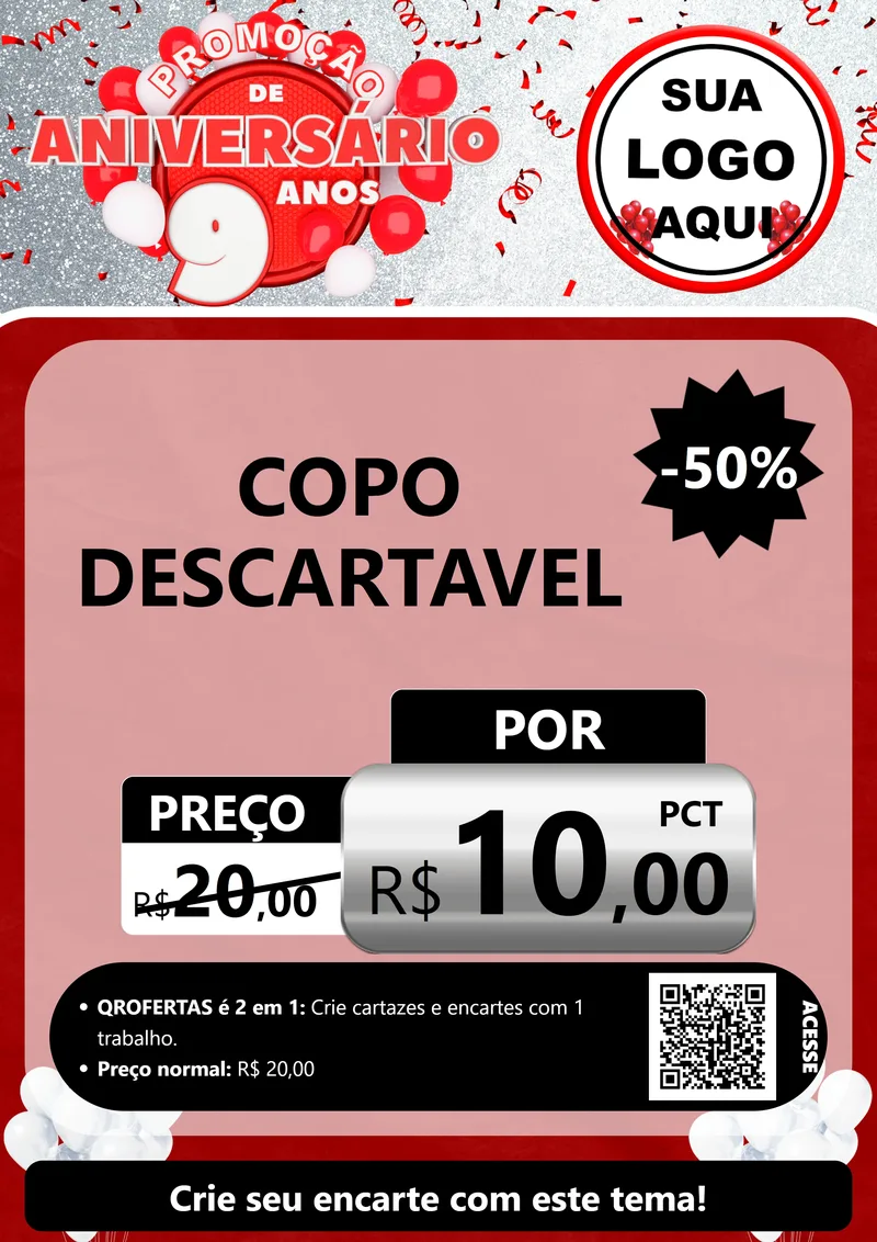 Modelo de Cartaz para Cartaz A4 Vertical com o tema Promoção de Aniversário - 9 Anos para Embalagens