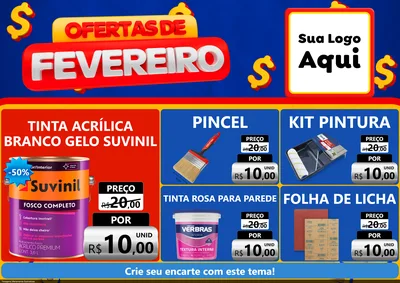 Modelo de Encarte para Encarte A4 Horizontal com o tema Ofertas de Fevereiro para Tintas e Ferramentas
