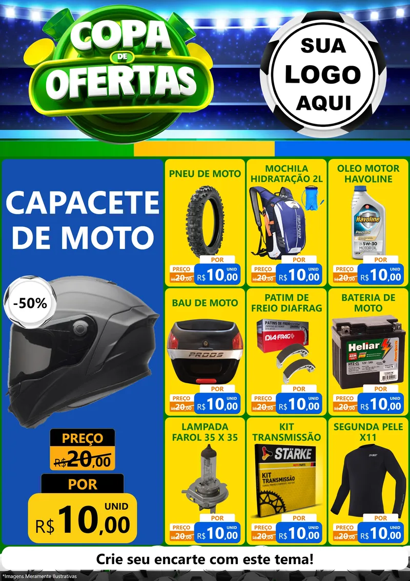 Modelo de Encarte para Encarte A4 Vertical com o tema Copa de Ofertas para Moto peças