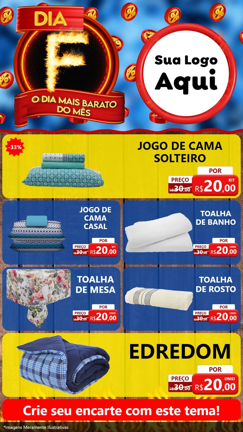 Modelo de TV para TV Vertical com o tema Dia F - O Dia Mais Barato Do Mês para Cama, Mesa e Banho