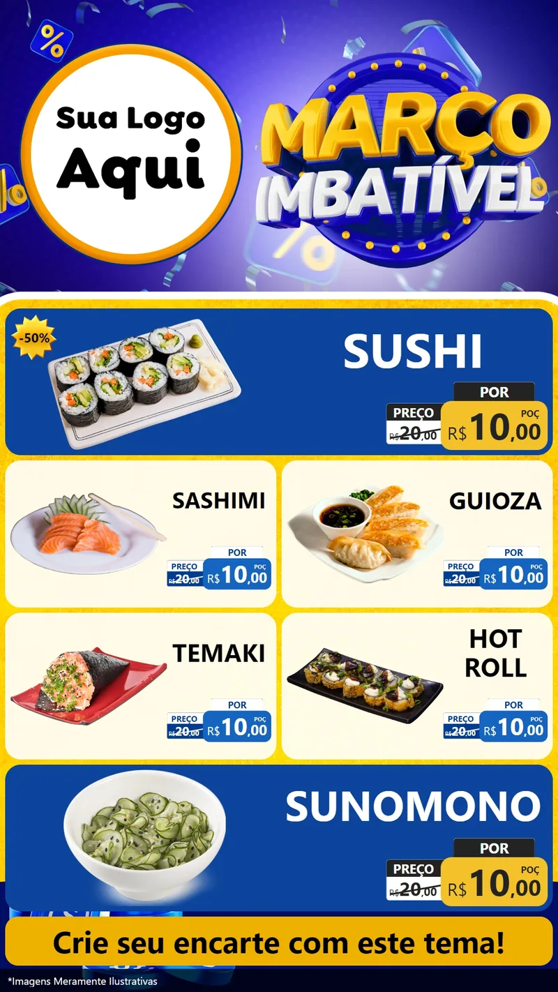 Modelo de TV para TV Vertical com o tema Março Imbatível para Comida japonesa