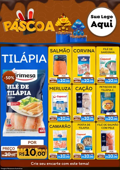 Modelo de Encarte para Encarte A4 Vertical com o tema Páscoa para Peixaria