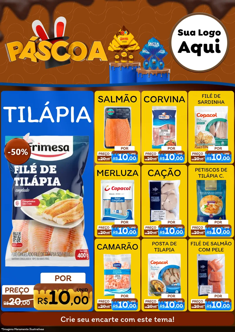 Modelo de Encarte para Encarte A4 Vertical com o tema Páscoa para Peixaria