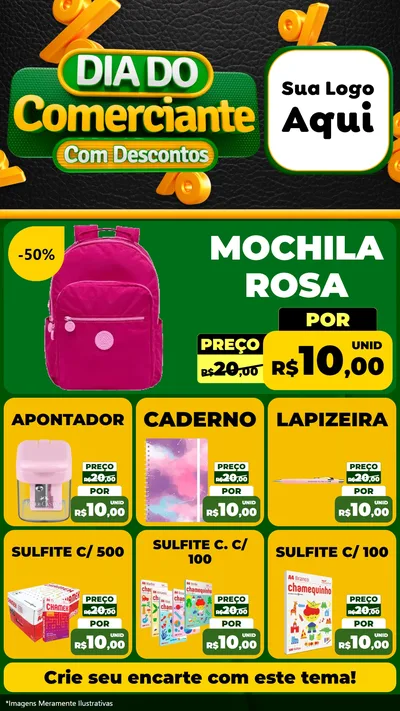 Modelo de Rede Social para Stories com o tema Dia do Comerciante com Descontos para Papelaria