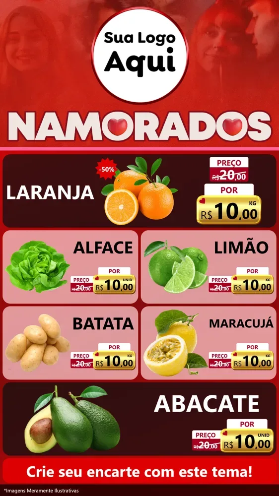 Modelo de TV para TV Vertical com o tema Dia dos Namorados para Hortifrúti